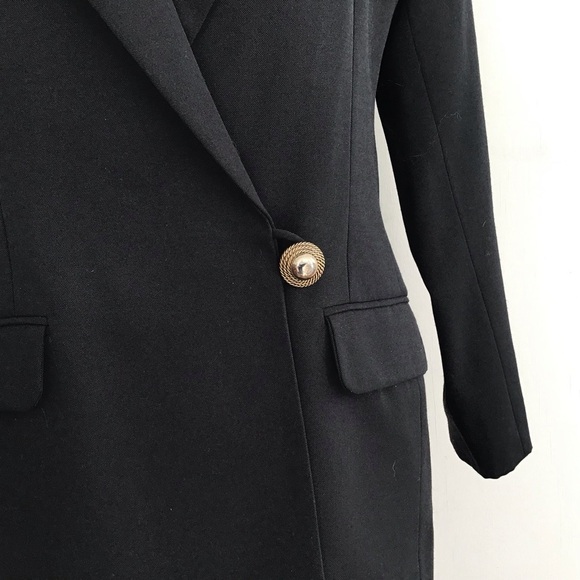 VIntage 90’s Y2K Chad Steven’s black wool blend 1 button lined power blazer sz 6 - Picture 2 of 11